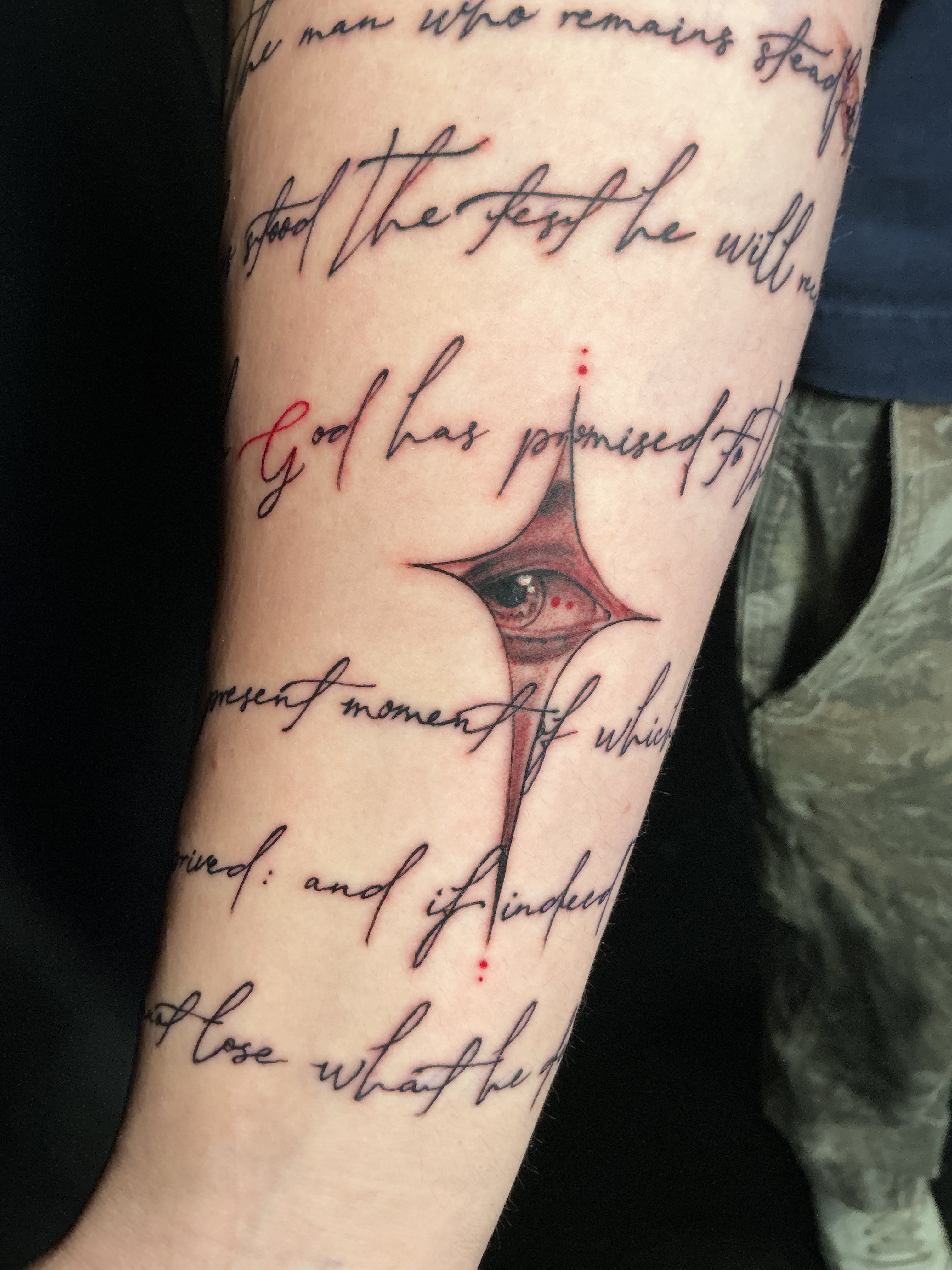 Fine line script forearm tattoo