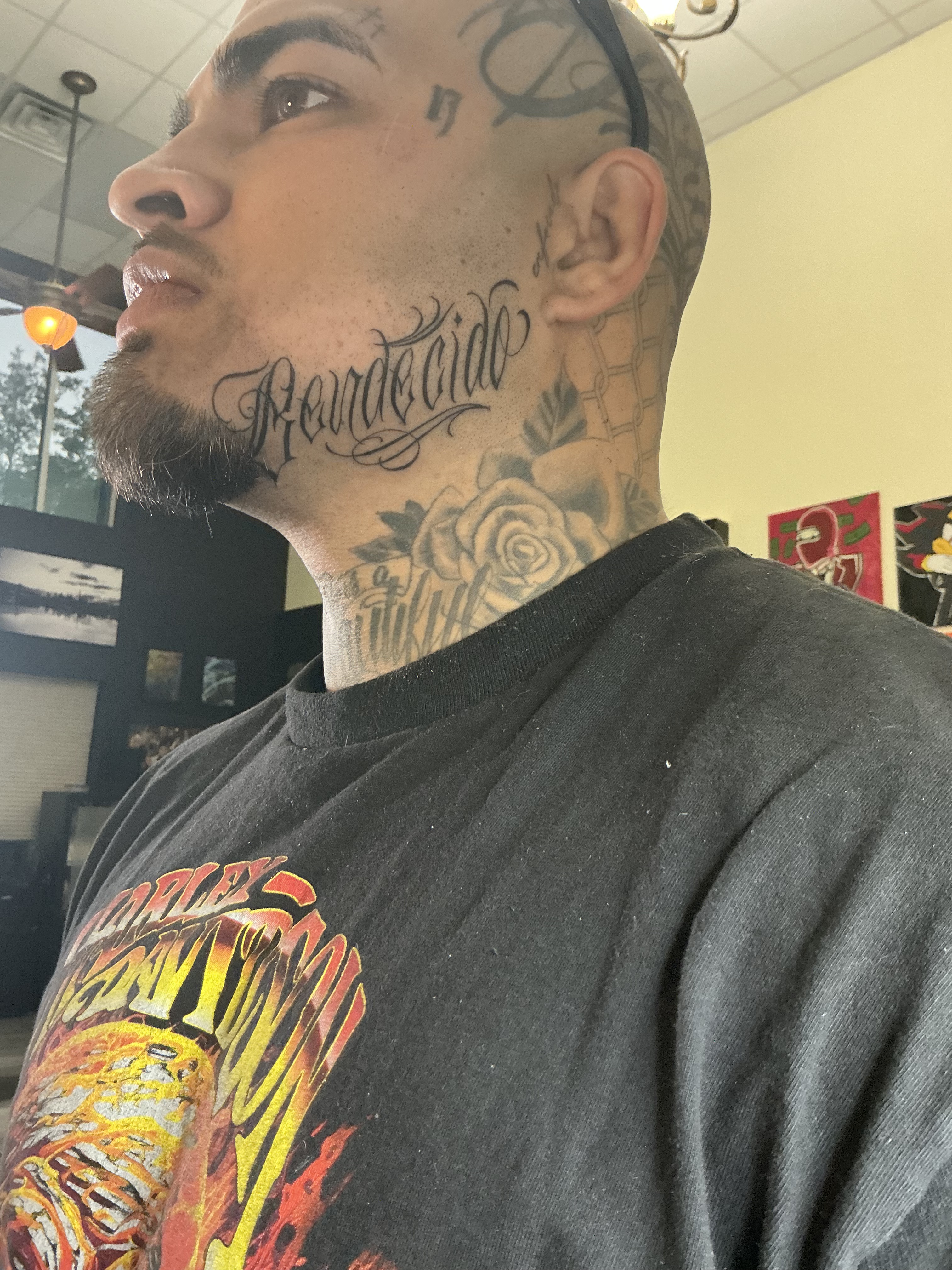 Large fine line sternum tattoo
