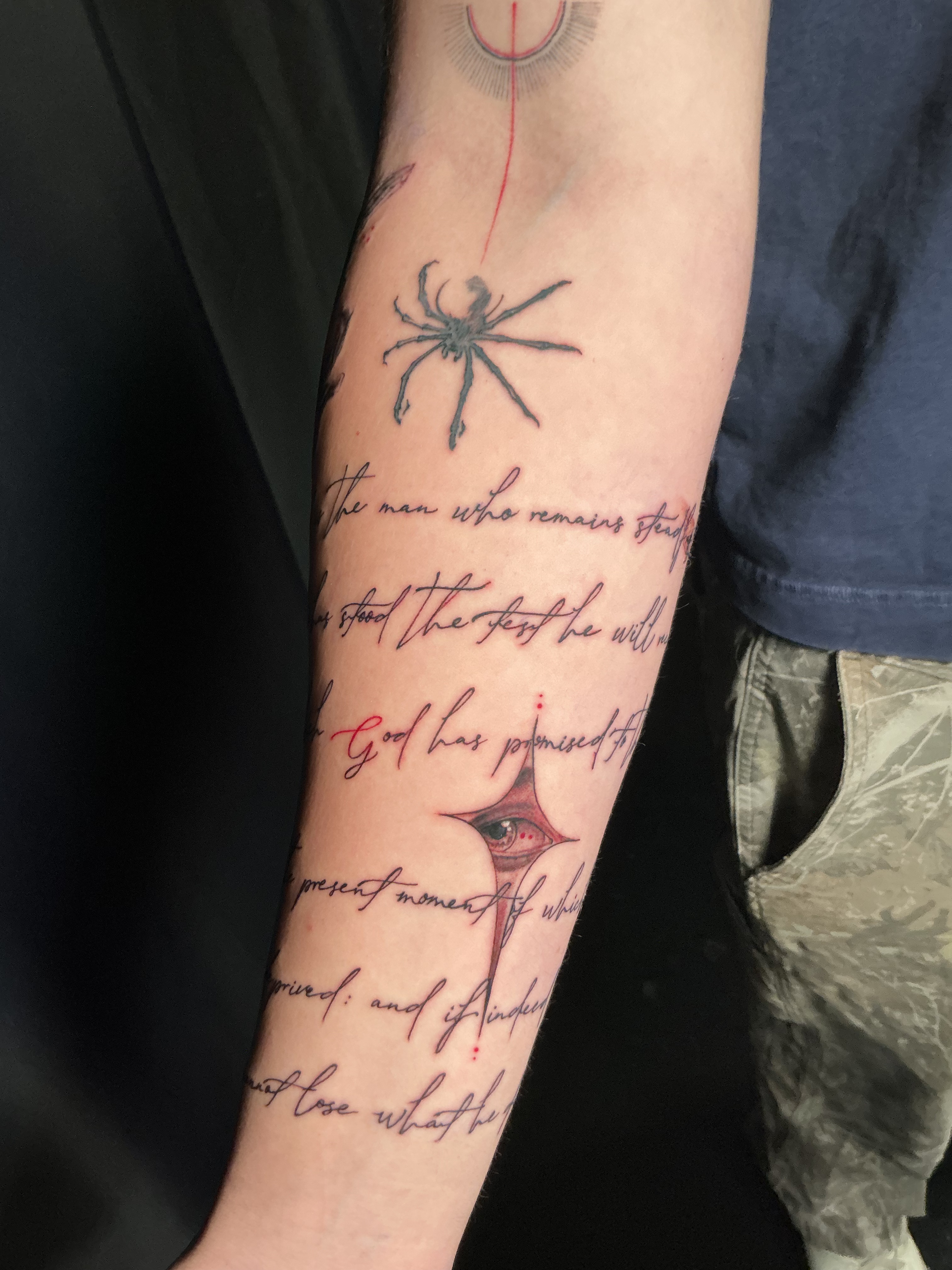 Fine line script forearm tattoo