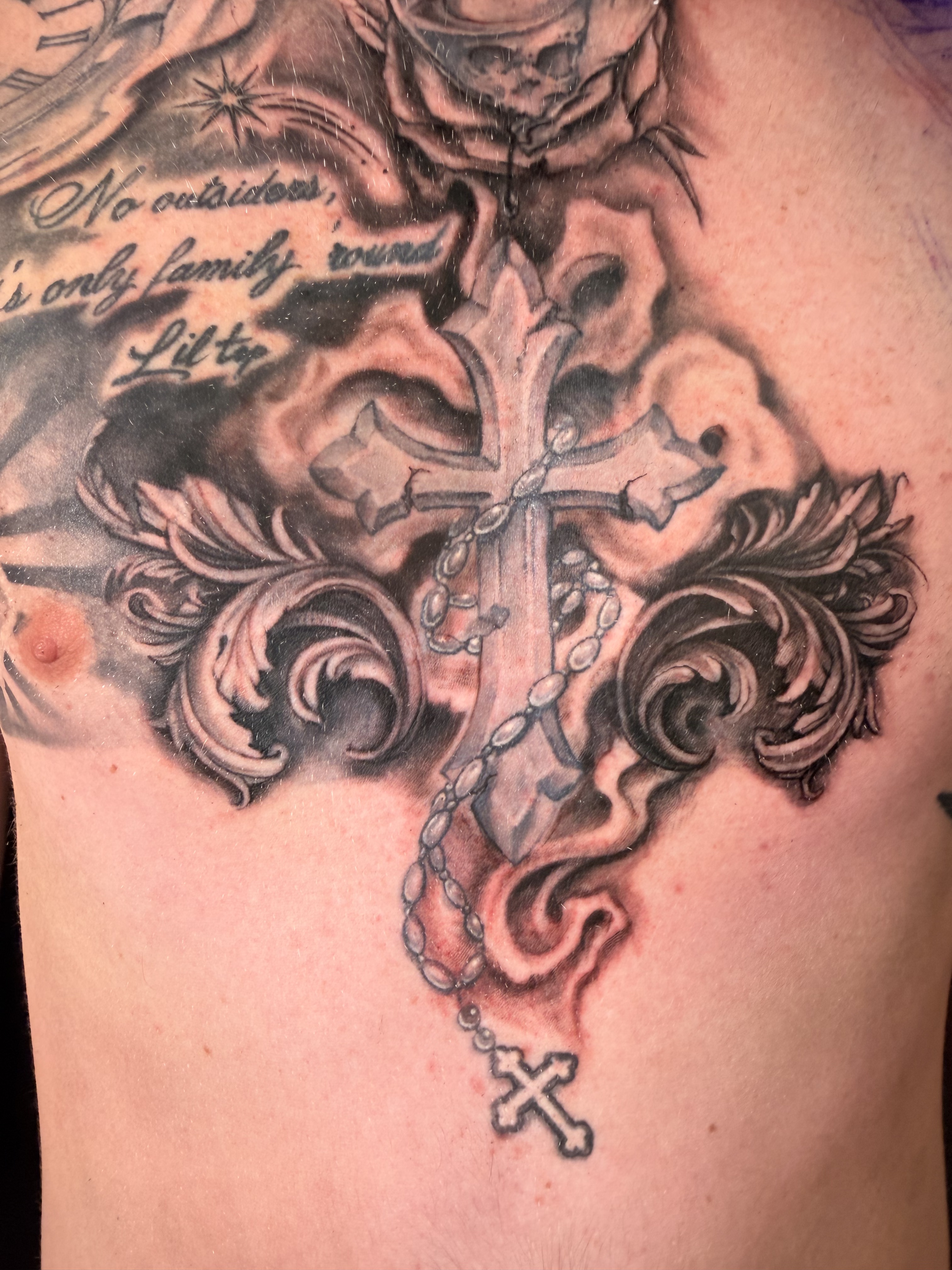 Color illustrative forearm tattoo